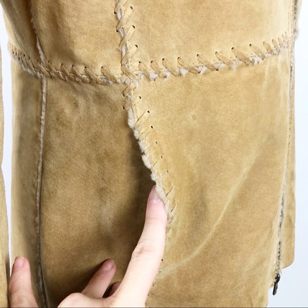 VTG Guess Shearling 100% Leather Patchwork Tan Fu… - image 10